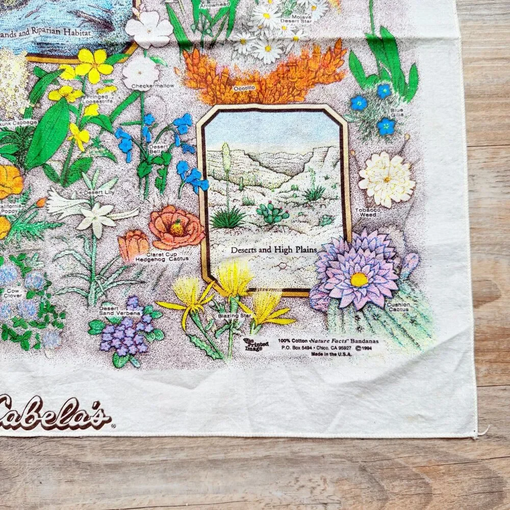 Vintage 1994 Wildflowers Bandana USA Floral Botanical Nature Cottagecore Western